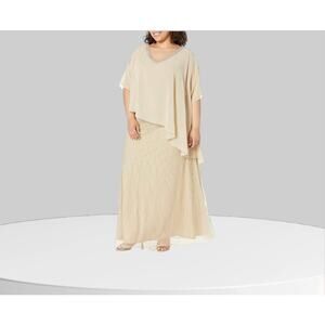 NWT J Kara Women's Beaded Bottom V-Neck Sheer Gown Size 6P